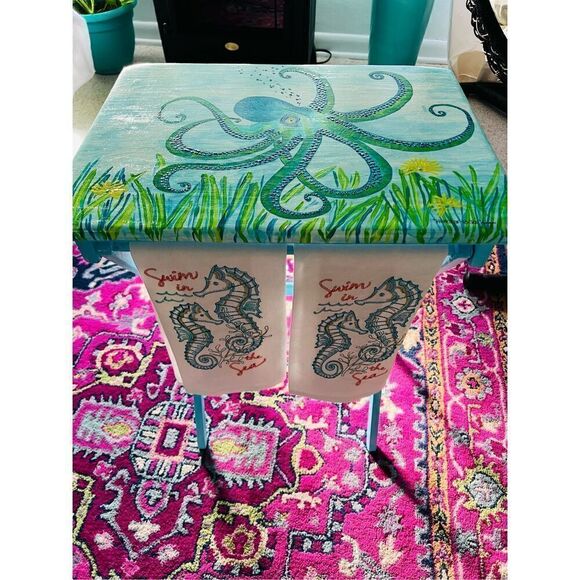 Flamingo Tray Table Hand Painted Coastal Original Vintage Rare Wood L19” W14” H2 - Picture 8 of 16